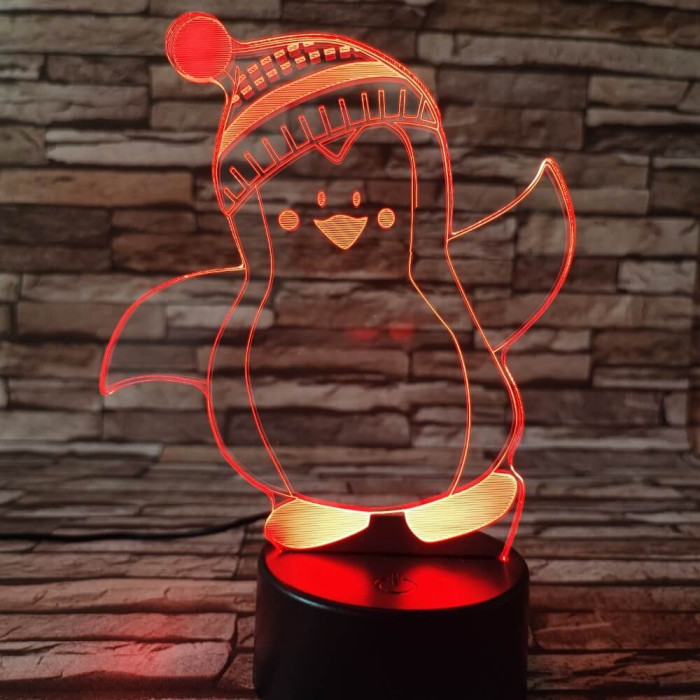 Pingvin fiú sapkás 7 színű 3D led lámpa