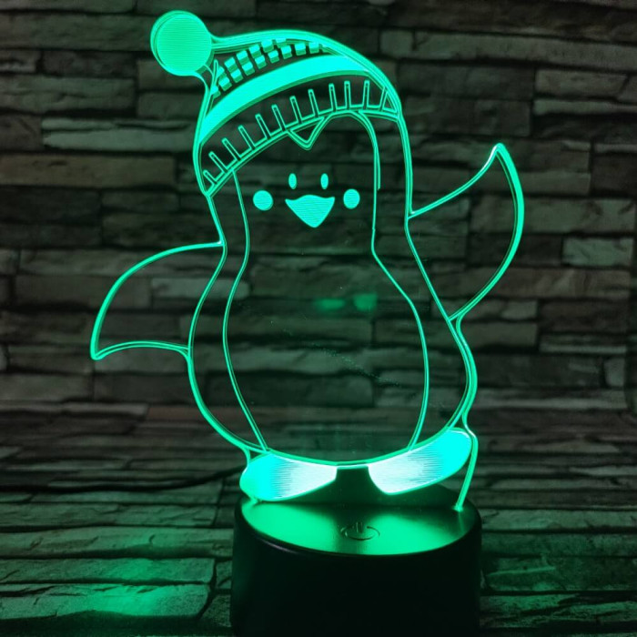 Pingvin fiú sapkás 7 színű 3D led lámpa