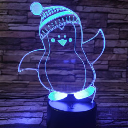 Pingvin fiú sapkás 7 színű 3D led lámpa