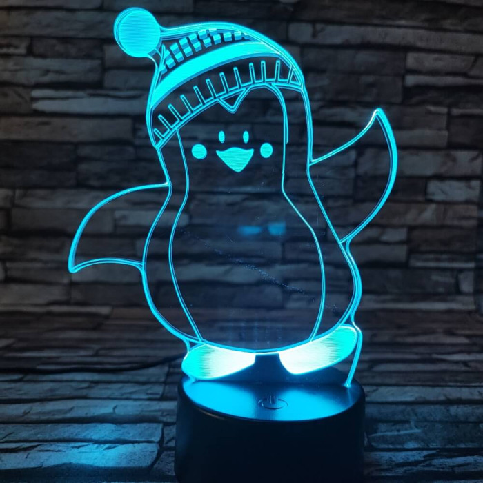 Pingvin fiú sapkás 7 színű 3D led lámpa