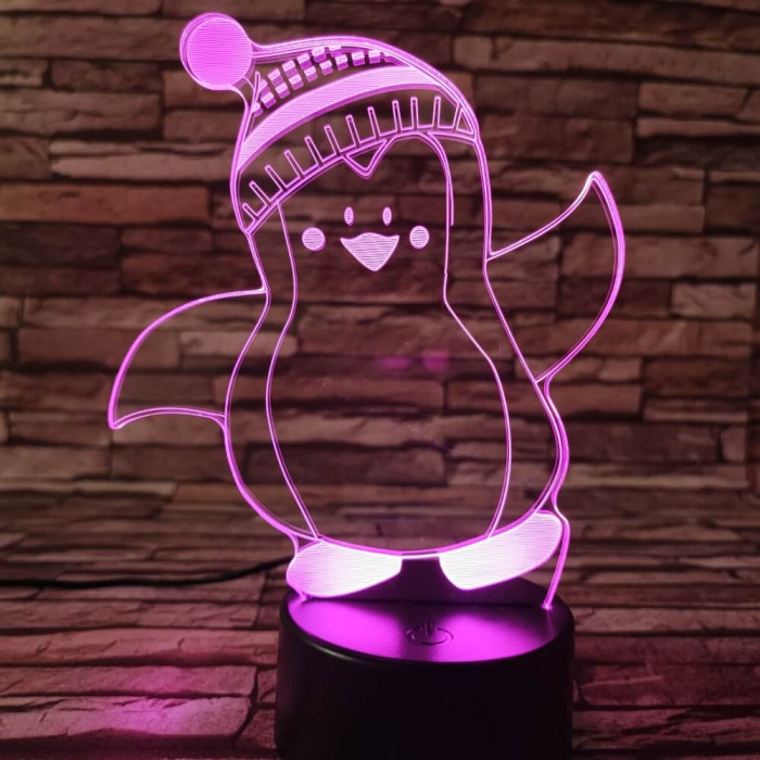 Pingvin fiú sapkás 7 színű 3D led lámpa