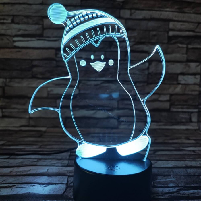 Pingvin fiú sapkás 7 színű 3D led lámpa
