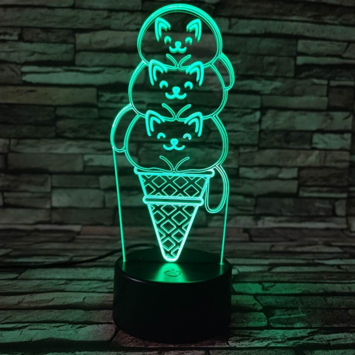 Cica Fagyi 7 színű 3D led lámpa