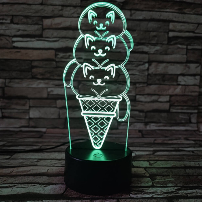 Cica Fagyi 7 színű 3D led lámpa
