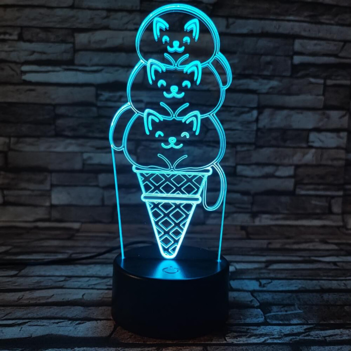 Cica Fagyi 7 színű 3D led lámpa