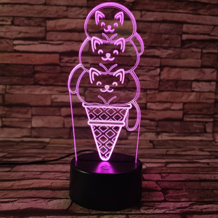 Cica Fagyi 7 színű 3D led lámpa