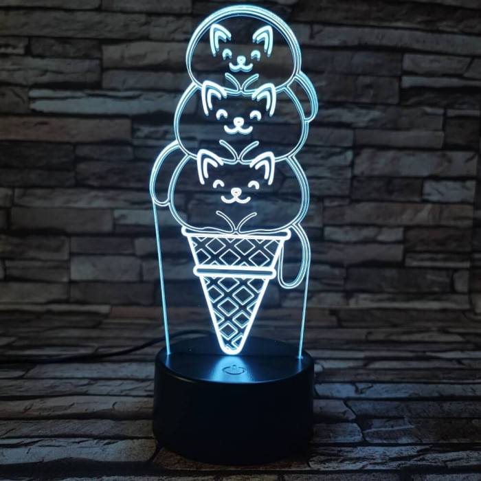 Cica Fagyi 7 színű 3D led lámpa