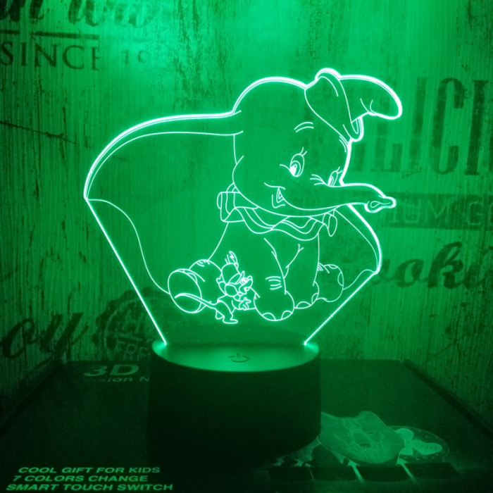 Bébi elefánt & kisegér 7 színű 3D led lámpa