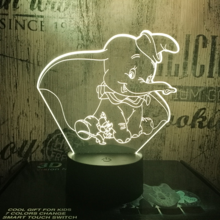 Bébi elefánt & kisegér 7 színű 3D led lámpa