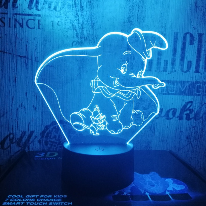 Bébi elefánt & kisegér 7 színű 3D led lámpa