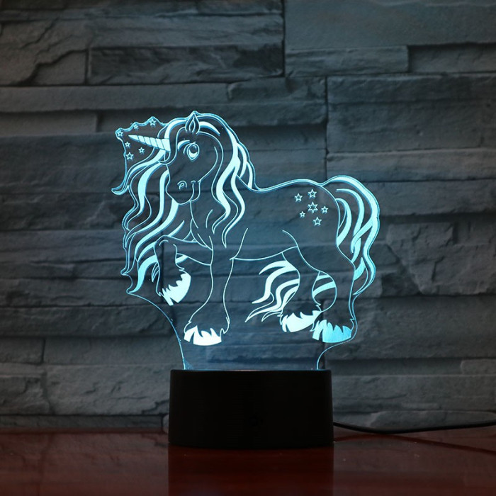 Unikornis Csillagos 7 színű 3D led lámpa