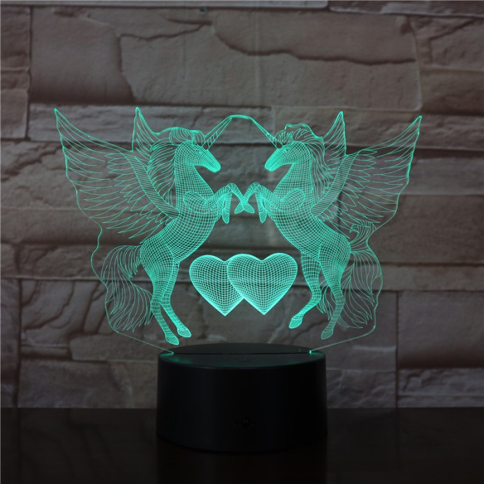 Unikornis Szív 7 színű 3D led lámpa