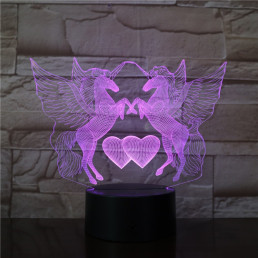 Unikornis Szív 7 színű 3D led lámpa
