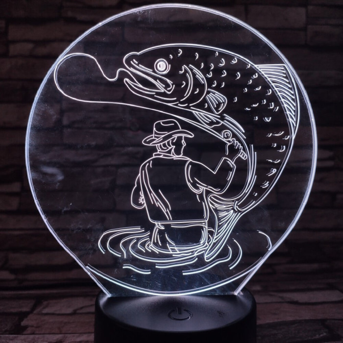 Horgász a kifogott hallal 7 színű 3D led lámpa