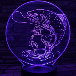 Horgász a kifogott hallal 7 színű 3D led lámpa