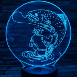 Horgász a kifogott hallal 7 színű 3D led lámpa