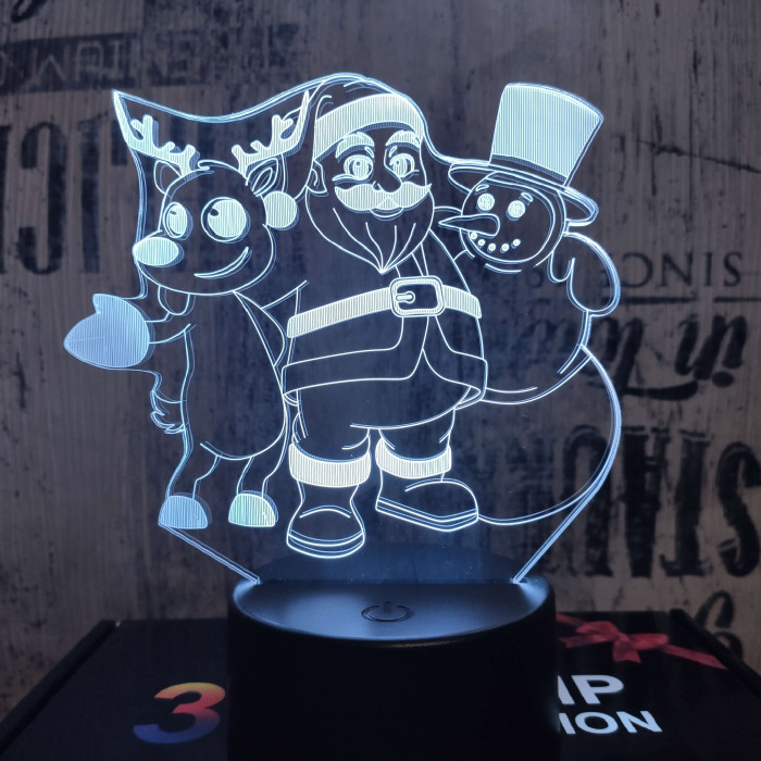 Télapó a Hóember és a Szarvas 7 színű 3D led lámpa