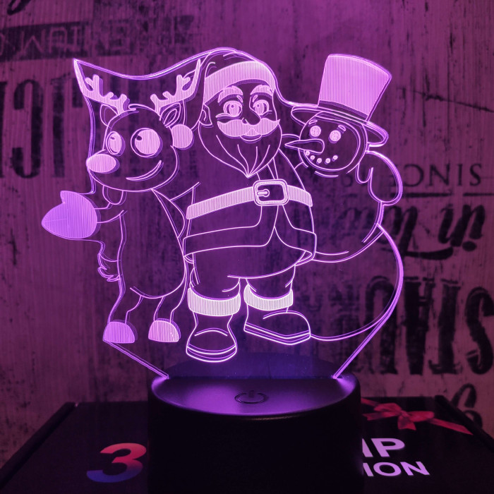 Télapó a Hóember és a Szarvas 7 színű 3D led lámpa