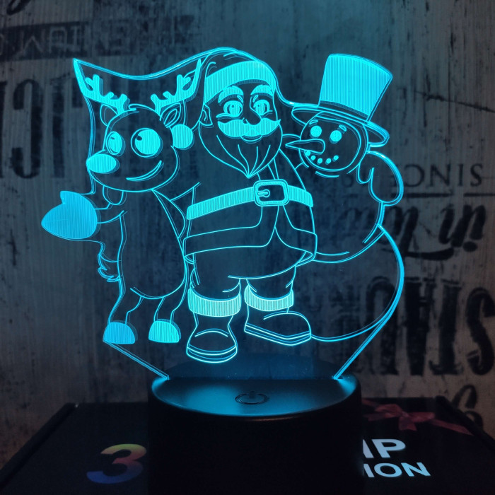 Télapó a Hóember és a Szarvas 7 színű 3D led lámpa
