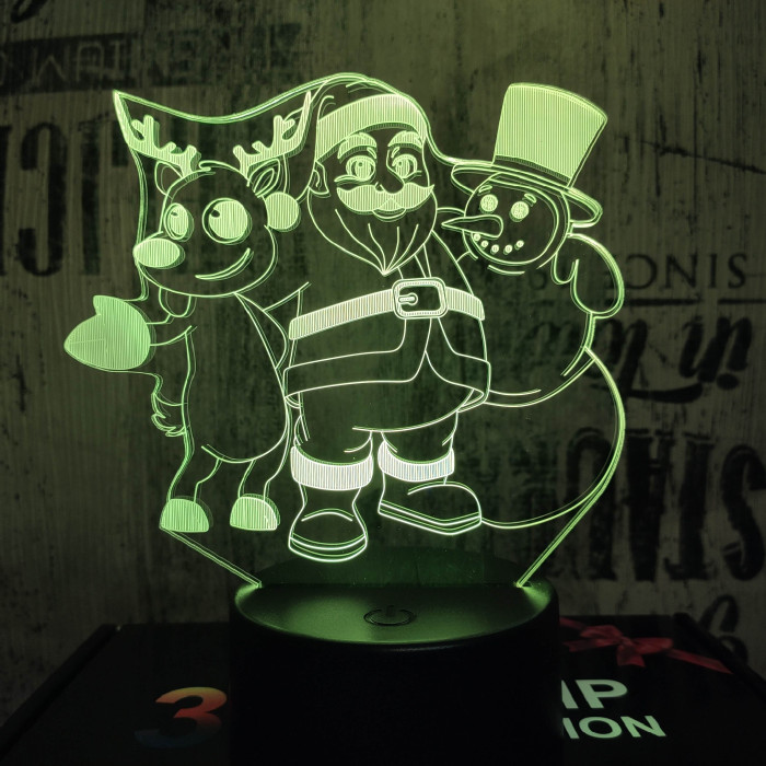 Télapó a Hóember és a Szarvas 7 színű 3D led lámpa