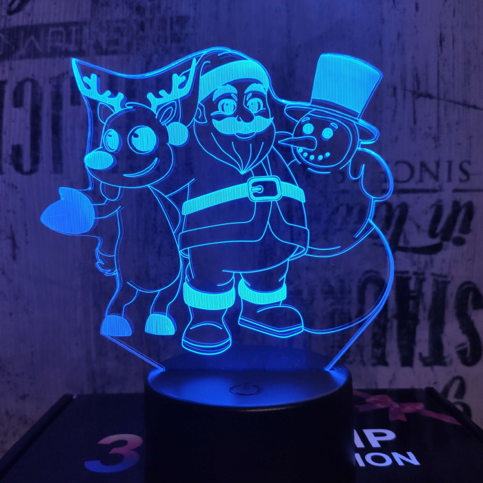 Télapó a Hóember és a Szarvas 7 színű 3D led lámpa