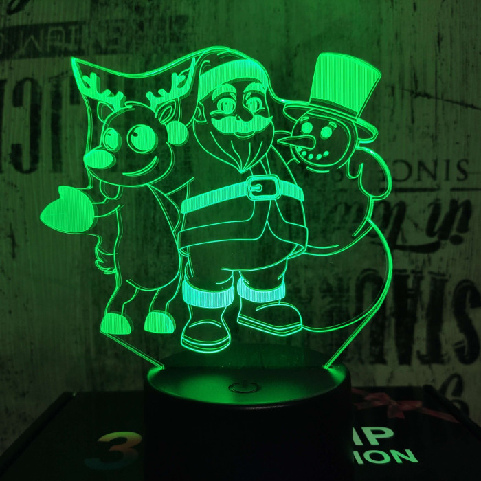 Télapó a Hóember és a Szarvas 7 színű 3D led lámpa