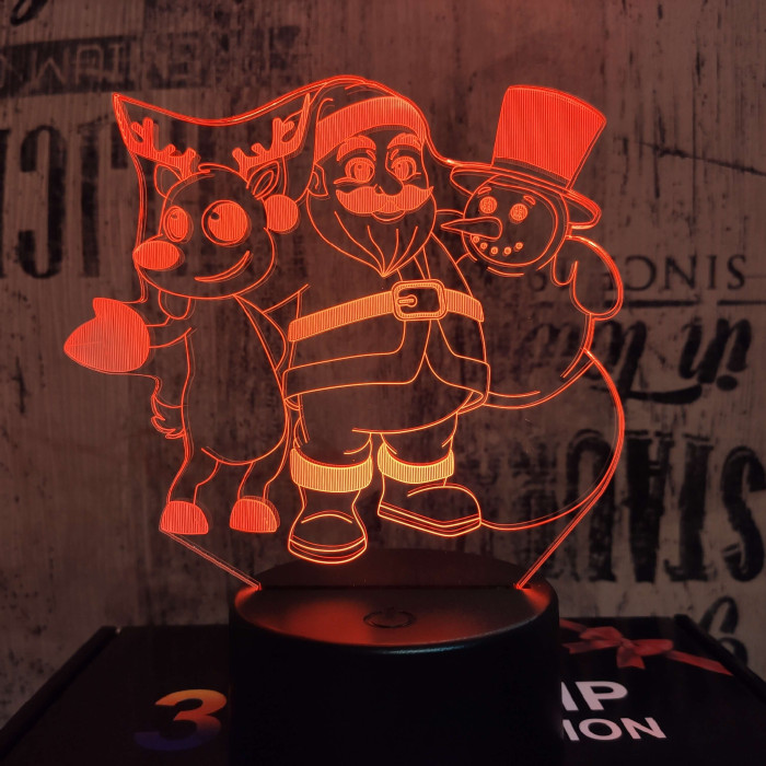 Télapó a Hóember és a Szarvas 7 színű 3D led lámpa