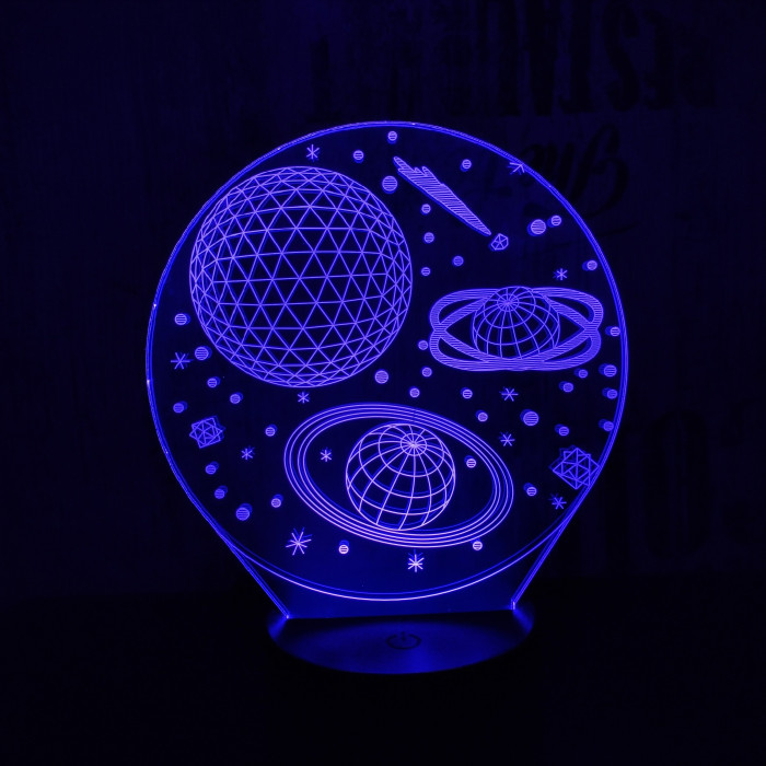 Bolygók 3D 7 színű led lámpa
