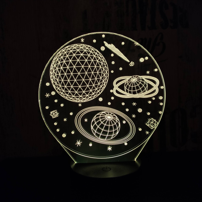 Bolygók 3D 7 színű led lámpa