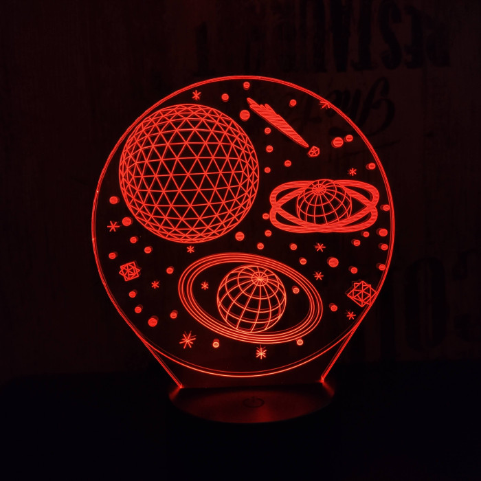 Bolygók 3D 7 színű led lámpa