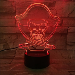 Kalóz halálfej 7 színű 3D led lámpa