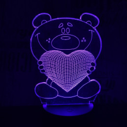 Nagy maci szív  7 színű 3D led lámpa