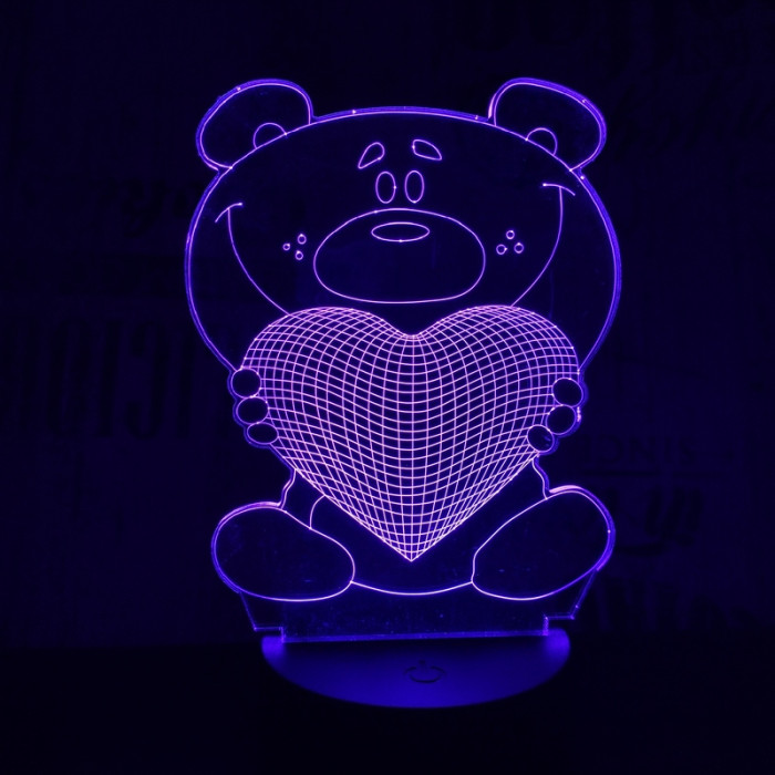 Nagy maci szív  7 színű 3D led lámpa