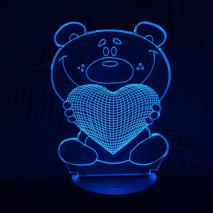 Nagy maci szív  7 színű 3D led lámpa