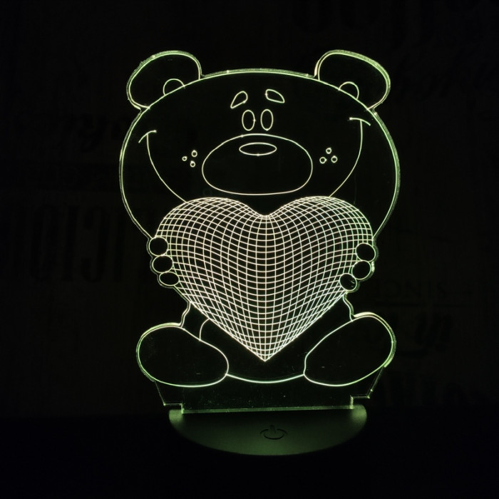 Nagy maci szív  7 színű 3D led lámpa