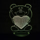 Nagy maci szív  7 színű 3D led lámpa