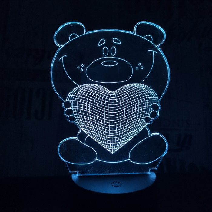 Nagy maci szív  7 színű 3D led lámpa