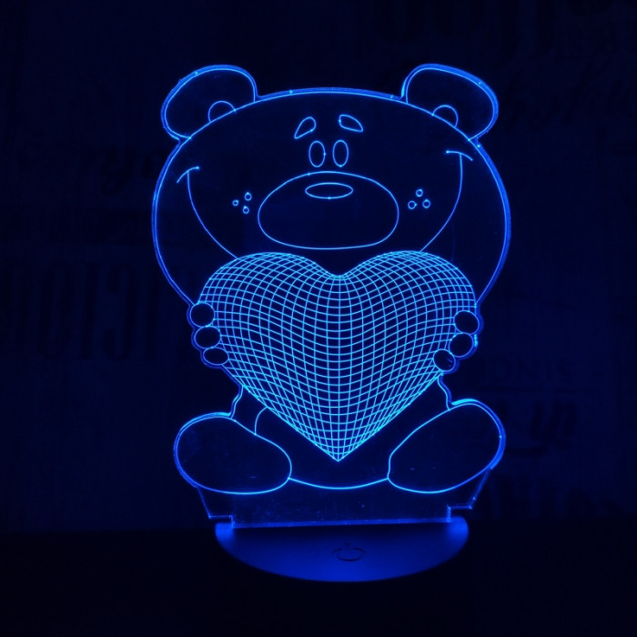 Nagy maci szív  7 színű 3D led lámpa