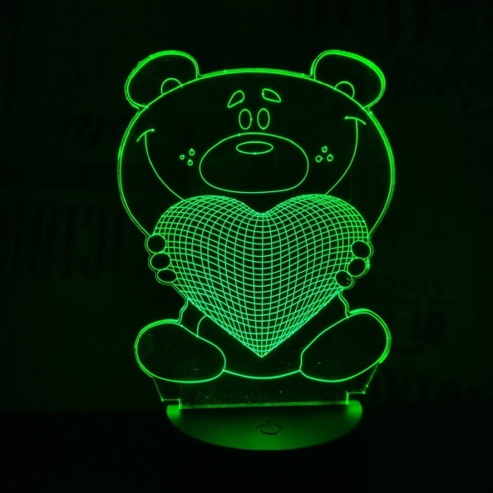 Nagy maci szív  7 színű 3D led lámpa