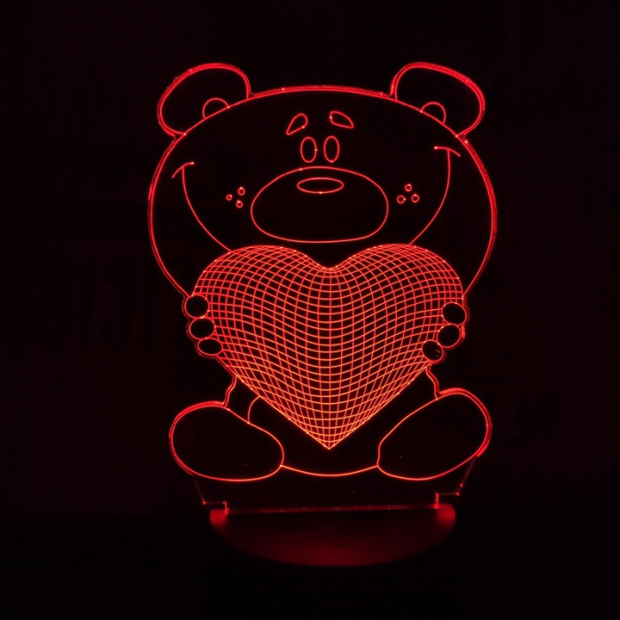 Nagy maci szív  7 színű 3D led lámpa