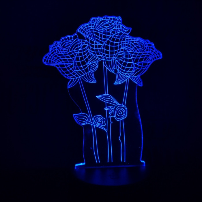 Rózsa csokor  7 színű 3D led lámpa