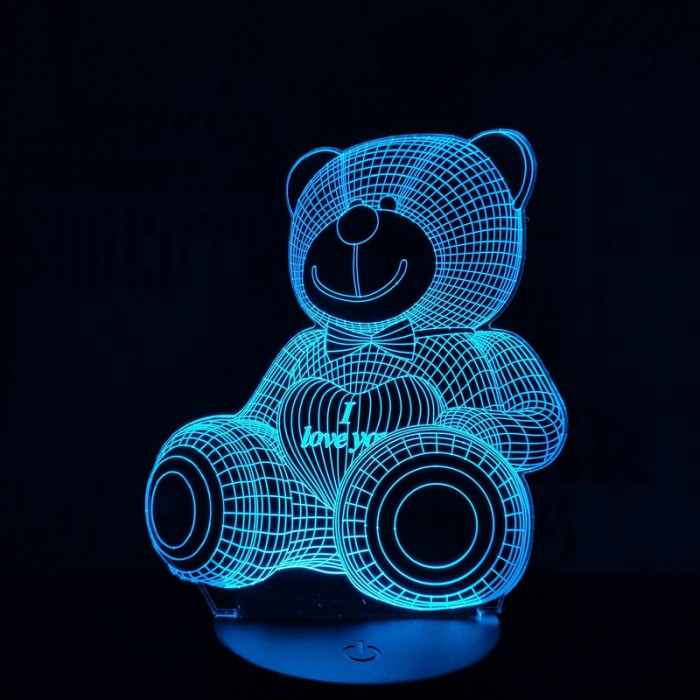 Maci I Love You 7 színű 3D led lámpa