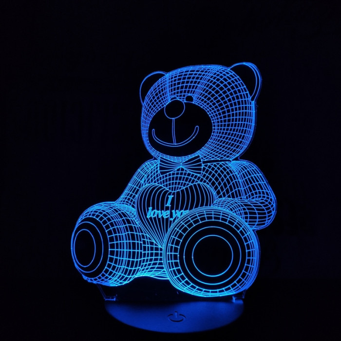 Maci I Love You 7 színű 3D led lámpa