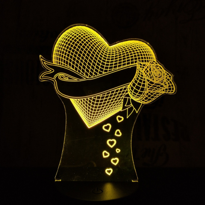 Szív Rózsa 7 színű led lámpa