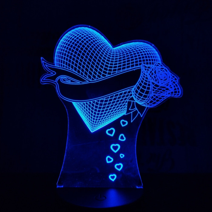 Szív Rózsa 7 színű led lámpa