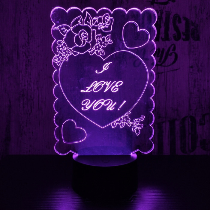 I love you 7 színű 3D led lámpa