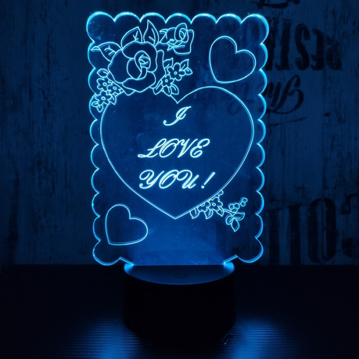 I love you 7 színű 3D led lámpa