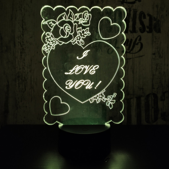 I love you 7 színű 3D led lámpa