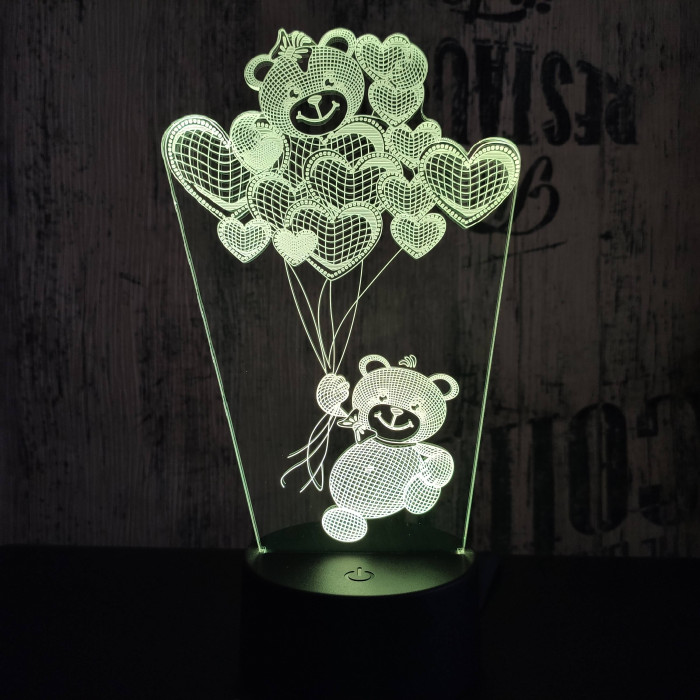 Maci Szív lufi 7 színű 3D led lámpa