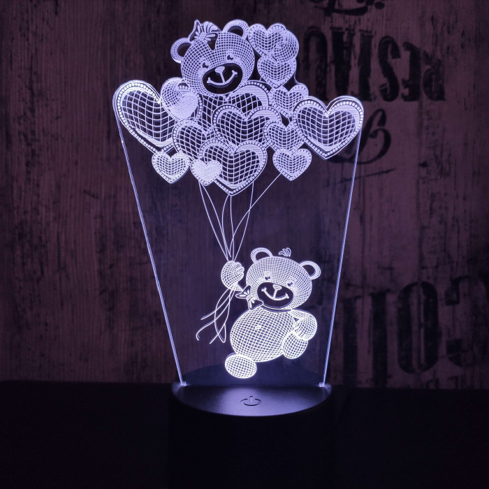 Maci Szív lufi 7 színű 3D led lámpa